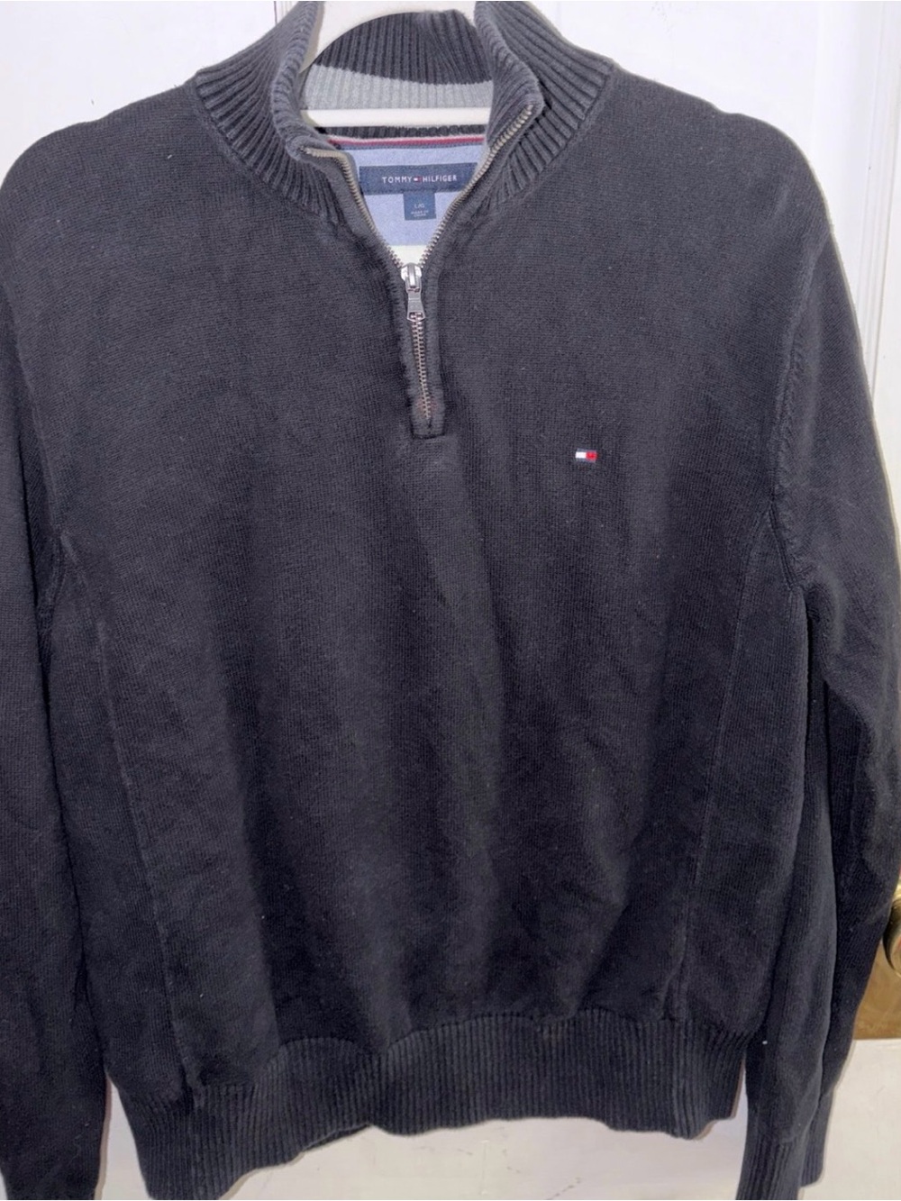 Tommy Hilfiger Men's Black Half-Zip Knit Sweater with Logo